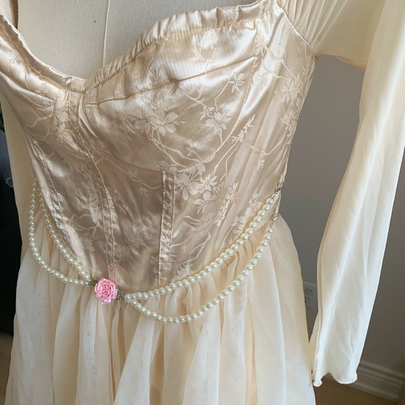Princess Tulle Satin Dress Pearl Waist Champagne S M - Picture 2 of 7